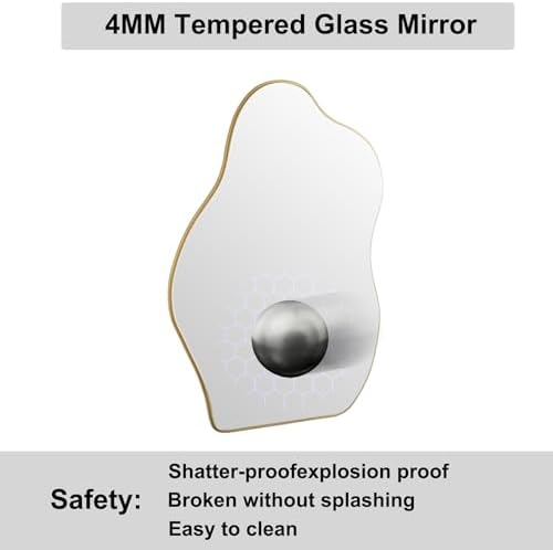 Irregular Asymmetrical Wall Mirror, 36x24 Inch Gold Bathroom Mirror - Image 6