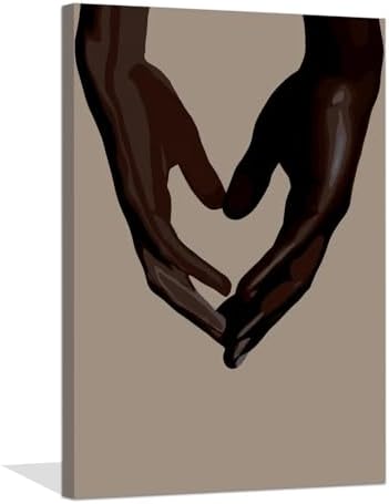 Black Couple Art Posters Holding Hands Heart Love Decor 16x24 Inch Framed by Unknown