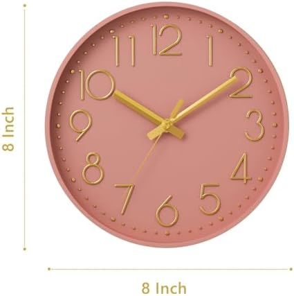 DAXSMY Wall Clock 8 Inch Pink Decorative, Battery Operated Silent - Image 3