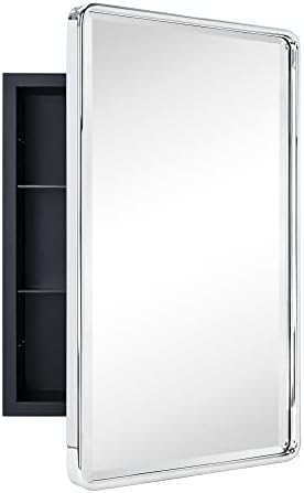 TEHOME Farmhouse Chrome Recessed Mirrored Bathroom Medicine Cabinet 16x24 by TEHOME