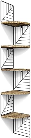 Love-KANKEI Corner Wall Shelf 5 Tier, Solid Wood, Carbonized Black by Love-KANKEI
