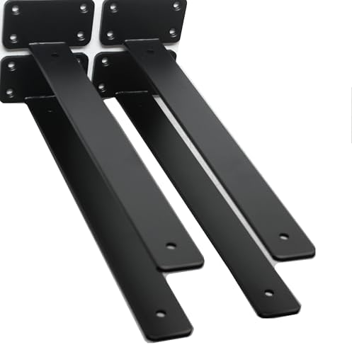4 Pack - 14 inch Black Hidden L Shelf Bracket Iron Floating Shelf Brackets by MHMYDZ