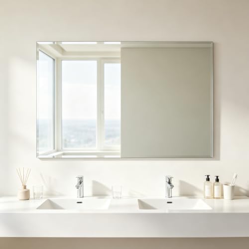 Frameless Wall Mirror Beveled Edge 48” x 30“ Bathroom Mirror - Image 2