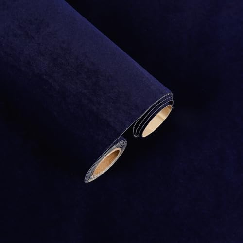 Dark Blue Velvet Wallpaper Peel and Stick Felt Drawer Liner Sheets by FANCYEASY