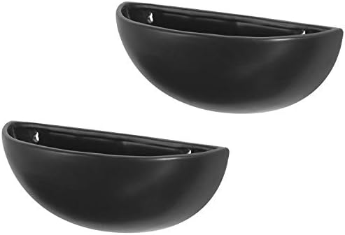 MyGift Matte Black Ceramic Indoor Wall Planter, 12 Inch Semi Circle Hanging - Image 2