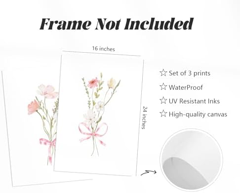Girl Flower Bow Wall Art Coquette Pink Floral Canvas Wall Decor Nursery - Image 2