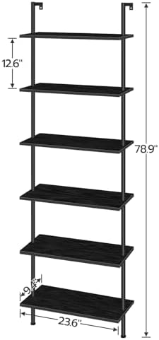 HOOBRO DIY Ladder Shelf, 6-Tier Wall Mounted Bookshelf, Office Vertical Bookcase - Image 3
