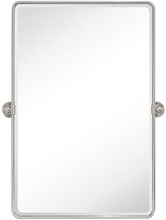 Farmhouse Pivot Rectangle Bathroom Mirror Brushed Nickel Metal Framed Tilting - Image 3