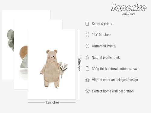 Woodland Nursery Wall Art Decor Set of 6 Animal Canvas Wall Decor Pictures Baby - Image 2