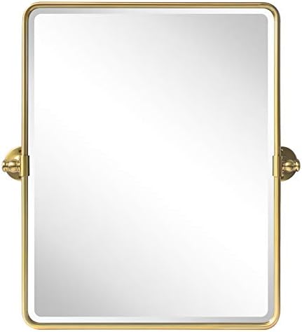 Farmhouse Gold Metal Framed Pivot Rectangle Bathroom Mirror Rounded Rectangluar - Image 2