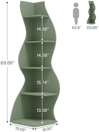 Tribesigns Corner Shelf, Modern 5-Tier Wall Corner Bookshelf, Stylish Corner - Image 3