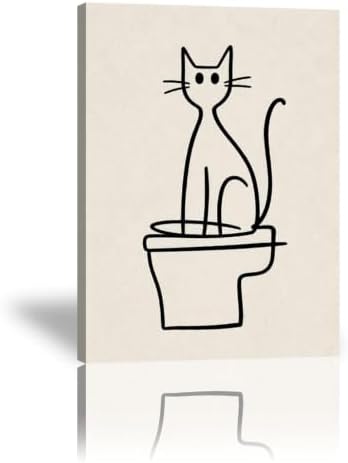 Cat Poster Minimalist Cat Sitting Line Drawing Canvas Wall Art by Unknown