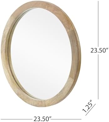 Christopher Knight Home Solis 23.50" H Round Wall Mirror, Mango Wood Wall Mirror - Image 3