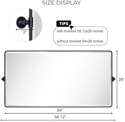 TEHOME Pivot Full Length Bathroom Vanity Mirror Matt Black Metal Framed Full - Image 5