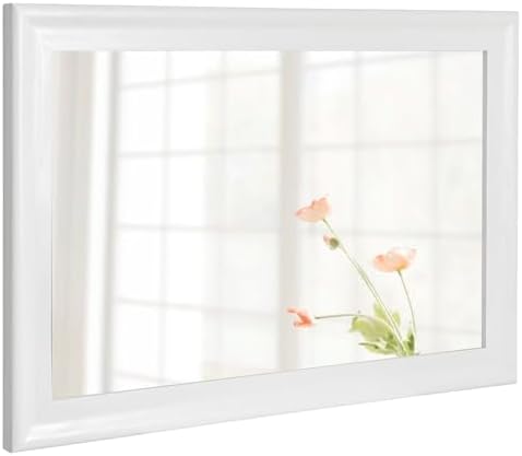 White Wood Mirror for Bathroom, Rectangle Rustic 24 x 36 inch Vanity Mirror - Image 3