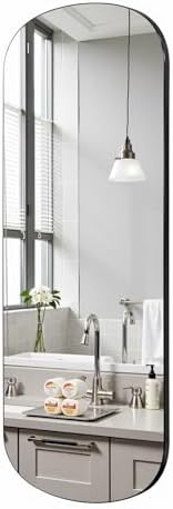 Long Oval Mirror Black Full Length Mirror 18"x47" Pill Shapd Wall Mirror by GumcolyHomeDecoration