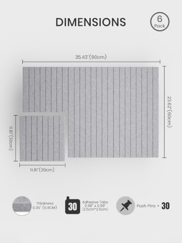 Bumusty 36"x 24" Large Felt Bulletin Board Tiles, Soft Gray - Image 2
