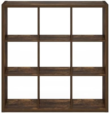 Furinno Cubicle 9-Cube Book Shelf, Extra Thick Frame Bookshelf, Amber Pine - Image 4