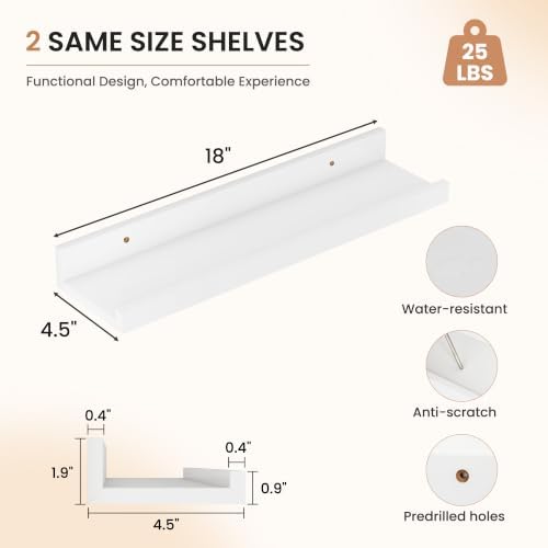 Dreamland Picture Ledge Shelf for Wall, Floating Shelves Set of 2, 18 inch Long - Image 3