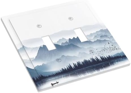 Decorative Switch Plates Mountain Foggy Lake Boat Grey Blue Forest Birds 2 Gang - Image 3