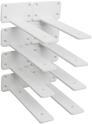 8 Pack - 7 inch White Hidden L Shelf Bracket Iron Floating Shelf Brackets by MHMYDZ