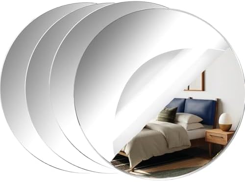 Acrylic Round Mirrors, 4 inch No Glass Circle Mirror Tiles Self Adhesive Mirror by CEUQIESO
