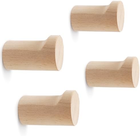 bsdonte Wood Wall Hooks, 4 Pack Natural Wooden Coat Hooks Wall Mounted by bsdonte