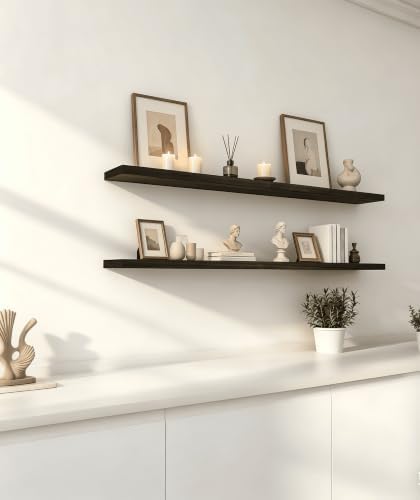 Brown Wood Floating Shelves for Wall Shelf 48 Inch Set of 4 - Image 2