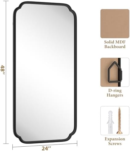 Ferytange 48 x 24 Inch Black Bathroom Vanity Mirror - Image 5