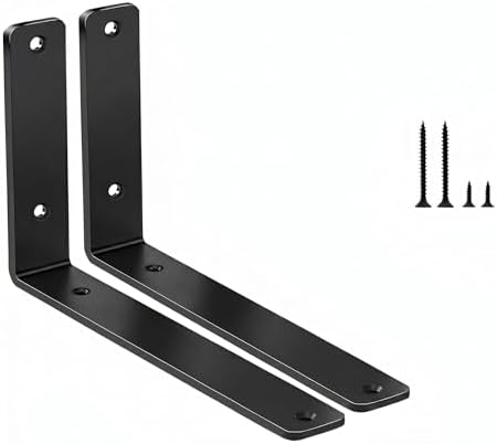 2 Pack - L 10" x H 6" x W1.5, 5mm Thick Black L Shelf Bracket, Iron Shelf by MHMYDZ