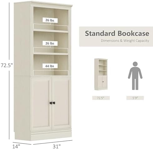 JAHRSTIM Halston Standard Bookcase w/Doors, Cabinet Bookshelf - Image 3