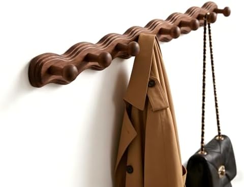 Wood Coat Rack Wall Mount -8 Pack Walnut Coat Hooks by Vinoil