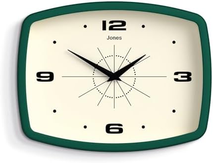 JONES CLOCKS® Movie wall Clock | Rectangular Retro Clock | 10" | Dark Green | by JONESCLOCKS