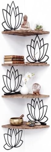 4 Tier Black Lotus Wall Mount Corner Shelves Floating Corner by Ferrochef