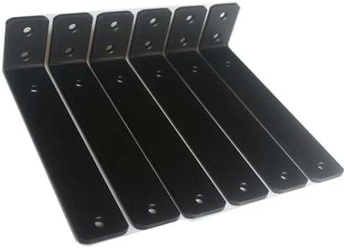 6 Pack - L 8" x H 2" x W1.5, 5mm Thick Black L Shelf Bracket, Iron Shelf by MHMYDZ