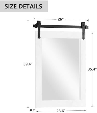 Bathroom Mirror for Over Sink 26”x40” Farmhouse Barn Door Mirror Rustic Wood - Image 2