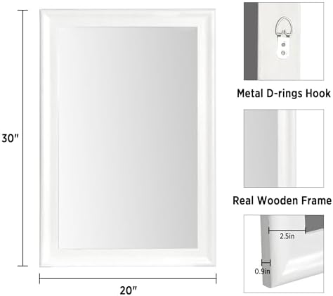 Tanmicoshomy White Framed Bathroom Mirror 20x30 Inch - Image 4