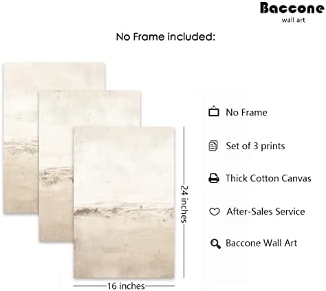 Baccone Beige Abstract Wall Art Set of 3 Neutral Canvas Wall Art Prints Boho - Image 2