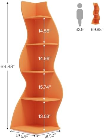Tribesigns Corner Shelf, Modern 5-Tier Wall Corner Bookshelf, Stylish Corner - Image 3