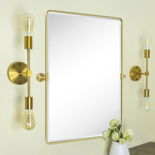 TEHOME Pivot Mirror Brushed Gold Tilt Bathroom Vanity Mirror Large Metal Framed by TEHOME