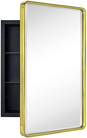 TEHOME Farmhouse Brushed Gold 16x24 Brass Recessed Medicine Cabinet by TEHOME