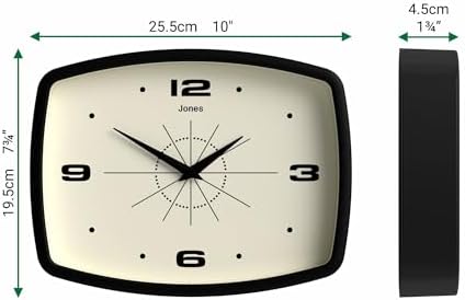 JONES CLOCKS® Movie wall Clock | Rectangular Retro Clock | 10" | Black | Cool - Image 4