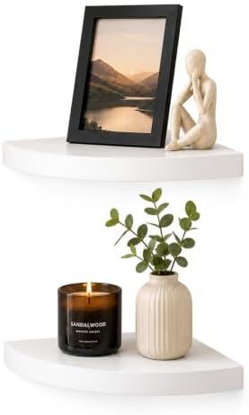 AHDECOR Wood Corner Shelves White, Durable Floating Corner Shelf by AHDECOR