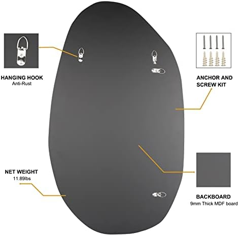 Irregular Asymmetrical Wall Mirror, 19.5" x 33.5" Black Bathroom Mirror - Image 6