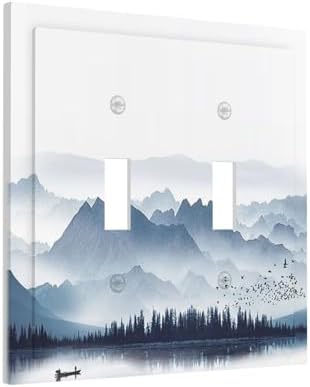 Decorative Switch Plates Mountain Foggy Lake Boat Grey Blue Forest Birds 2 Gang - Image 2