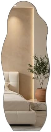 Full Length Wall Mirror, Wavy Irregular Shape, 63x24 Inch, by Necineci