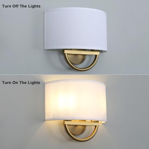Yosoan 2-Light White Fabric Cloth Brass Wall Sconce Stairwell Fixture Light - Image 5