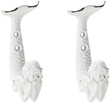 SOFFEE DESIGN 2pcs White Mermaid Shape Metal Coat Hooks, Playful Mermaid Design by SOFFEEDESIGN