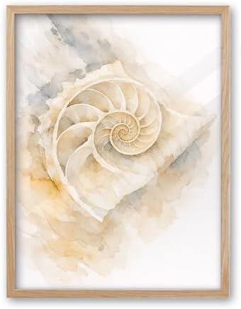iHery 12x16in Nautilus Shell Framed Coastal Wall Art by iHery