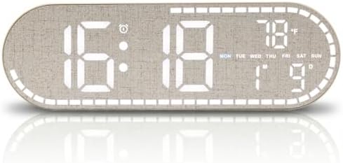 Faux Linen Digital Wall Clock LED Display, Plug-in Digital Clock by Tikonir